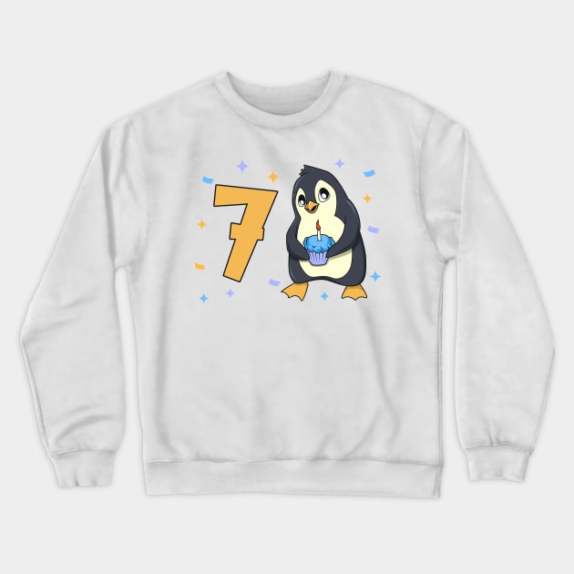 I am 7 with penguin - kids birthday 7 years old Crewneck Sweatshirt by Modern Medieval Design